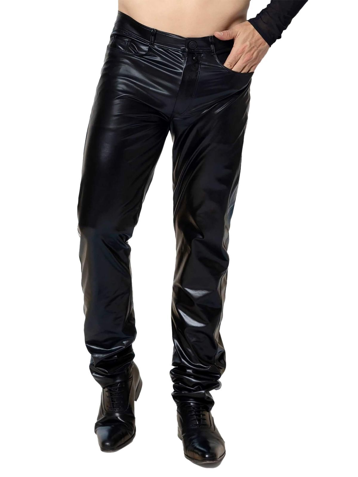 Kunstlederhose Wetlook Leder Hose Lederimitat Kunstleder-Jeans Fetishwear Herren