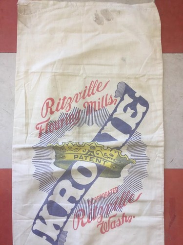 1930-40s Ritzville, Washington Krone Flour Sack 49 lbs
