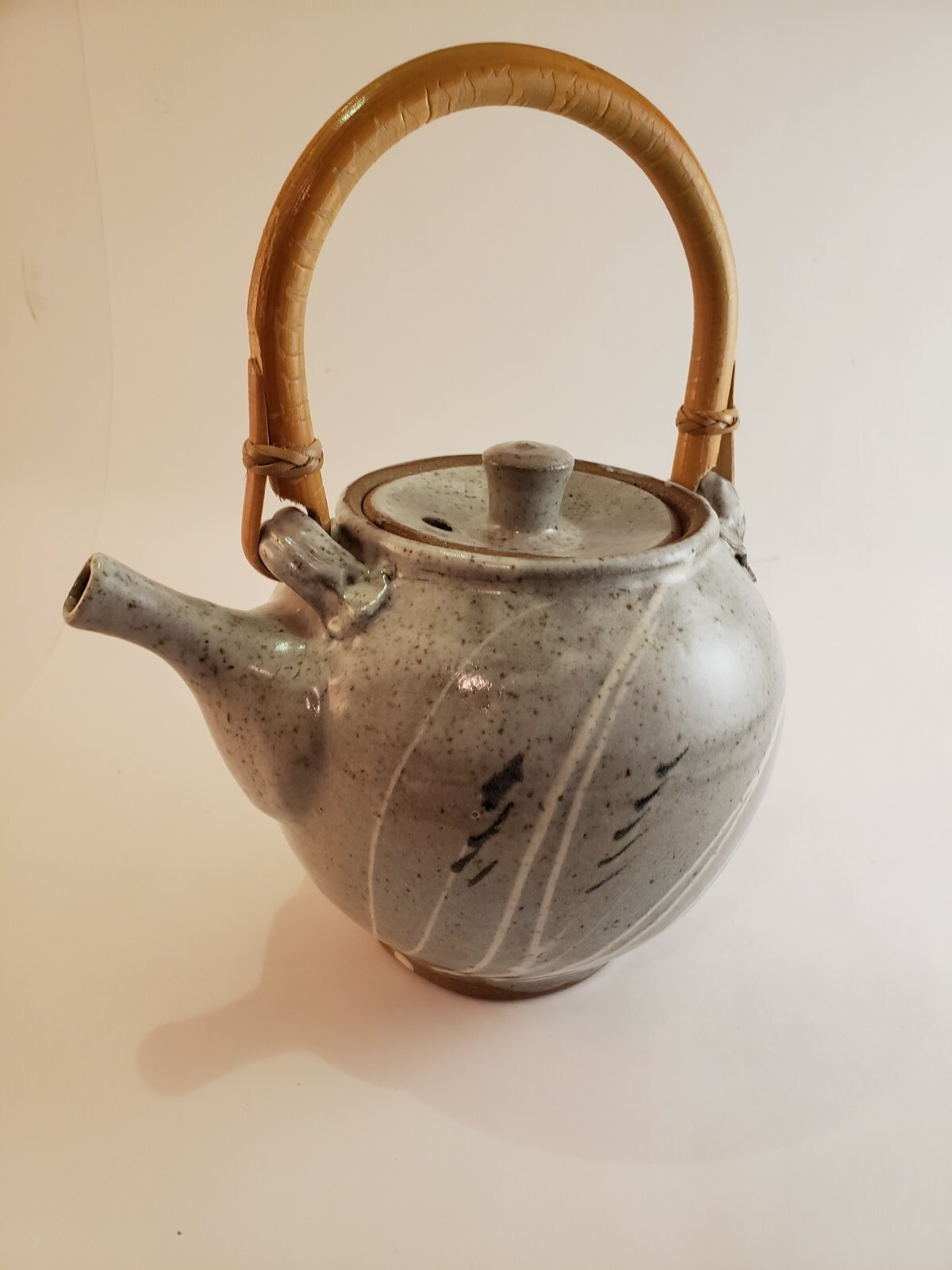 antique chinese tea pot with bamboo handle