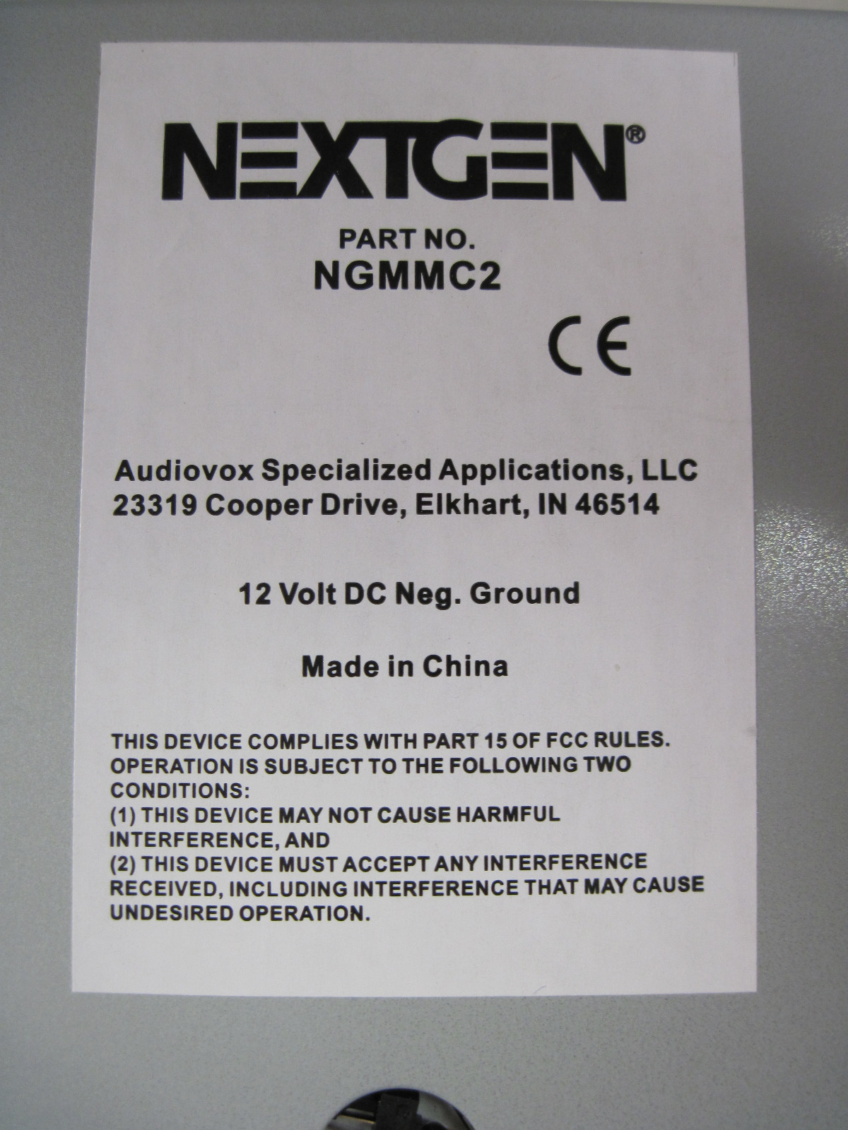 NextGen Cassette Player NGMMC2 12-Volt DA Neg. Ground & Installation Pamphlet