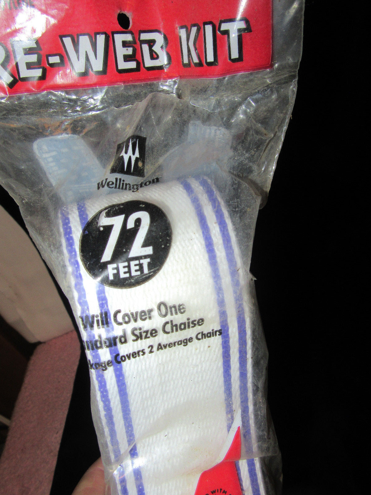 72' NOS Wellington Lawn Furniture Re-Webbing - White w/Blue Stripes-Unopened Pkg