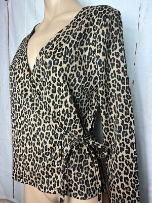 BNWT Womens Sz 10 Anko Leopard Print Tie Front Wrap Long Sleeve Top