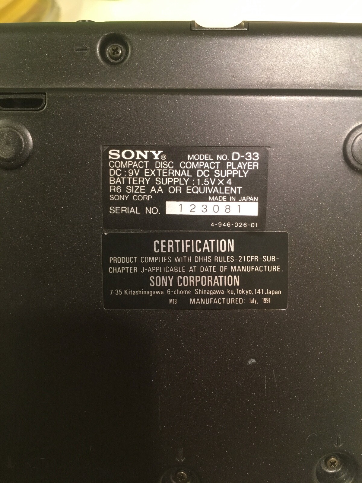 Sony Discman D-33 CD Compact Portable Player - Clean Condition!