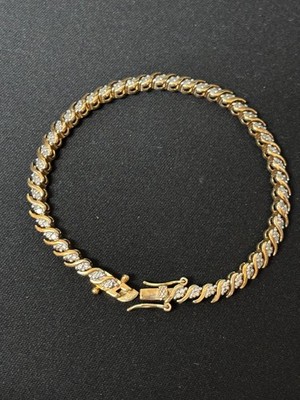 Estate Jewelry CZ Tennis Gold Plated .925 Sterling Silver Bracelet 7.5"