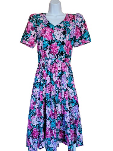 ワンピース With Cottage Cotton Dress Black Vintage Miss Oops Cottage Core Floral Black Buttons Short