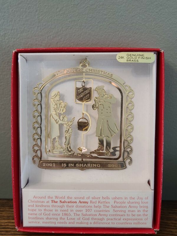 Salvation Army Ornament Joy of Christmas Bell 24K Gold Finish Brass In Box 2001