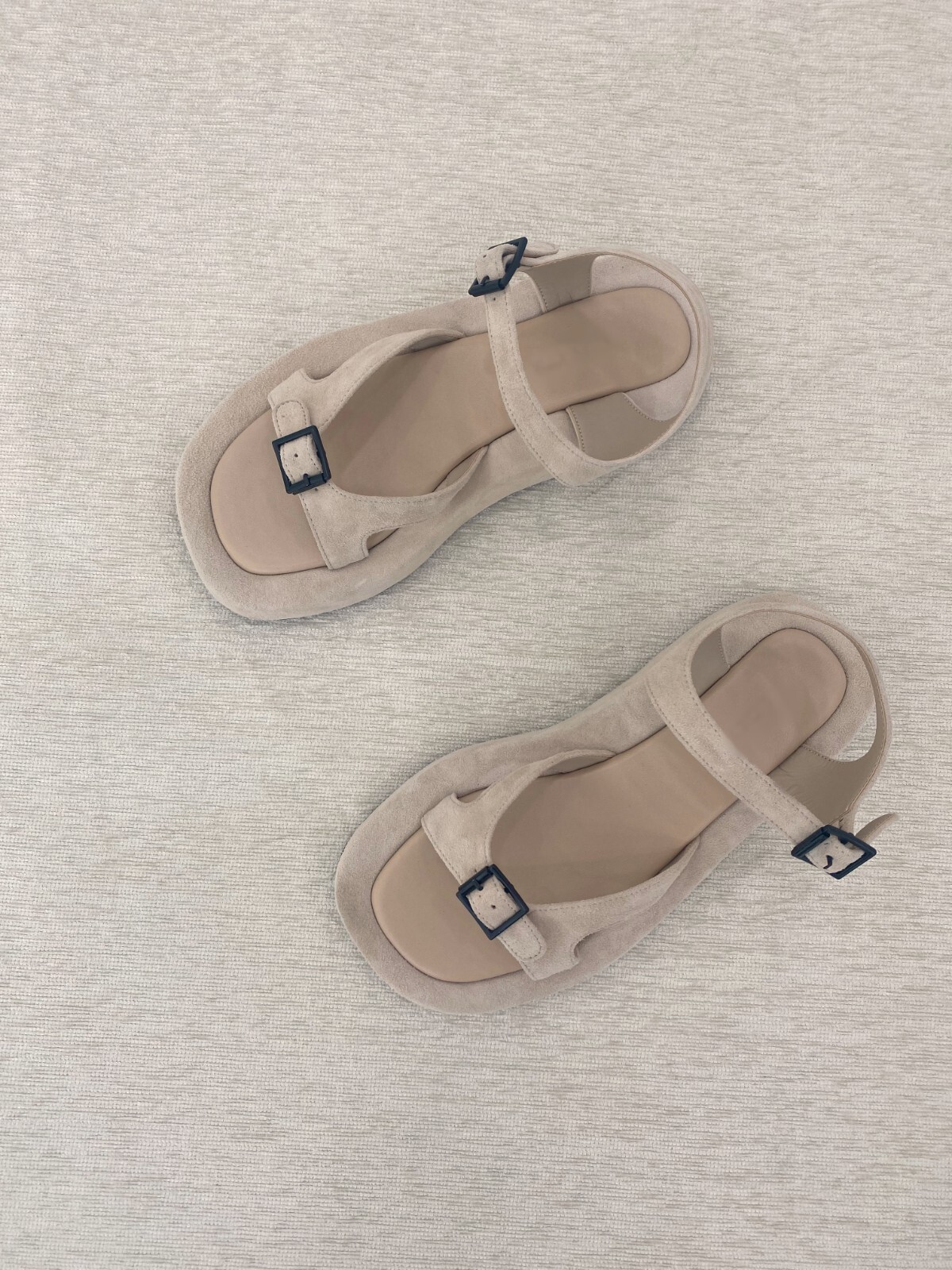 Pre-owned Handmade Women Suede Leather Geri Sandals Row Minimalist Shoes Platform Ankle In Beige