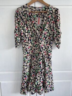 Oasis Ladies Dress Size S Wrap Style Floral Frill Ribbed New! Multicoloured