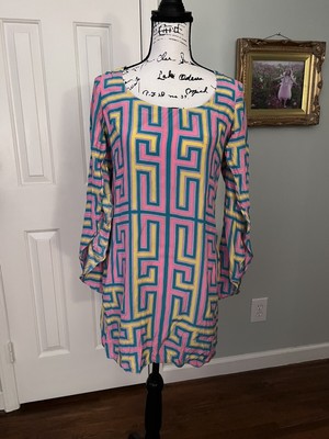 Alice & Trixie Gorgeous 100% Silk Dress Size S Geo Pattern 3/4 Sleeves