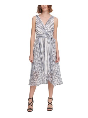

DKNY Womens White Tie Hi-lo Hem без рукавов Midi Faux Dress с запахом, Белый