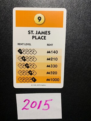 Monopoly Ultimate Banking  ST. JAMES PLACE  Title Deed Card 2015