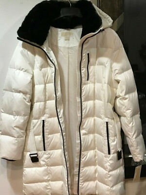 Pre-owned Michael Kors Mk Outerwear Winter Church Hood Puffer Parka Down Coat Size M L Xl In Bone