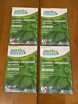 Lot Of (4) Earth Breeze Laundry Detergent Eco Sheets Fresh Scent 30 Sheets Each