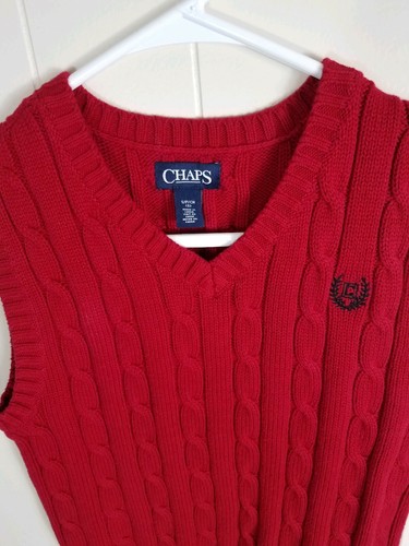 Chaps Boys Red Cable Knit Sweater Vest Size 8 Small