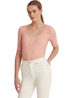 

LAUREN RALPH LAUREN Женский розовый топ в рубчик с короткими рукавами и круглым вырезом S\P