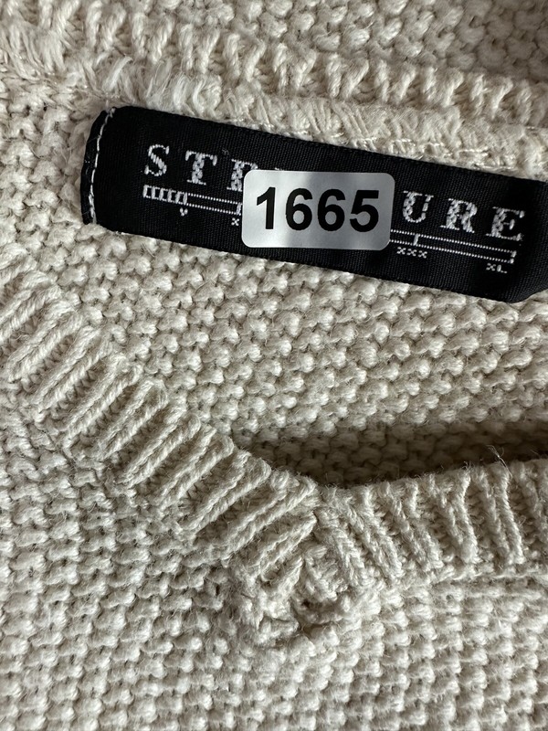 VTG 90s STRUCTURE Ivory V-neck Sweater L Boxy Fit Oatmeal Minimalist Textured
