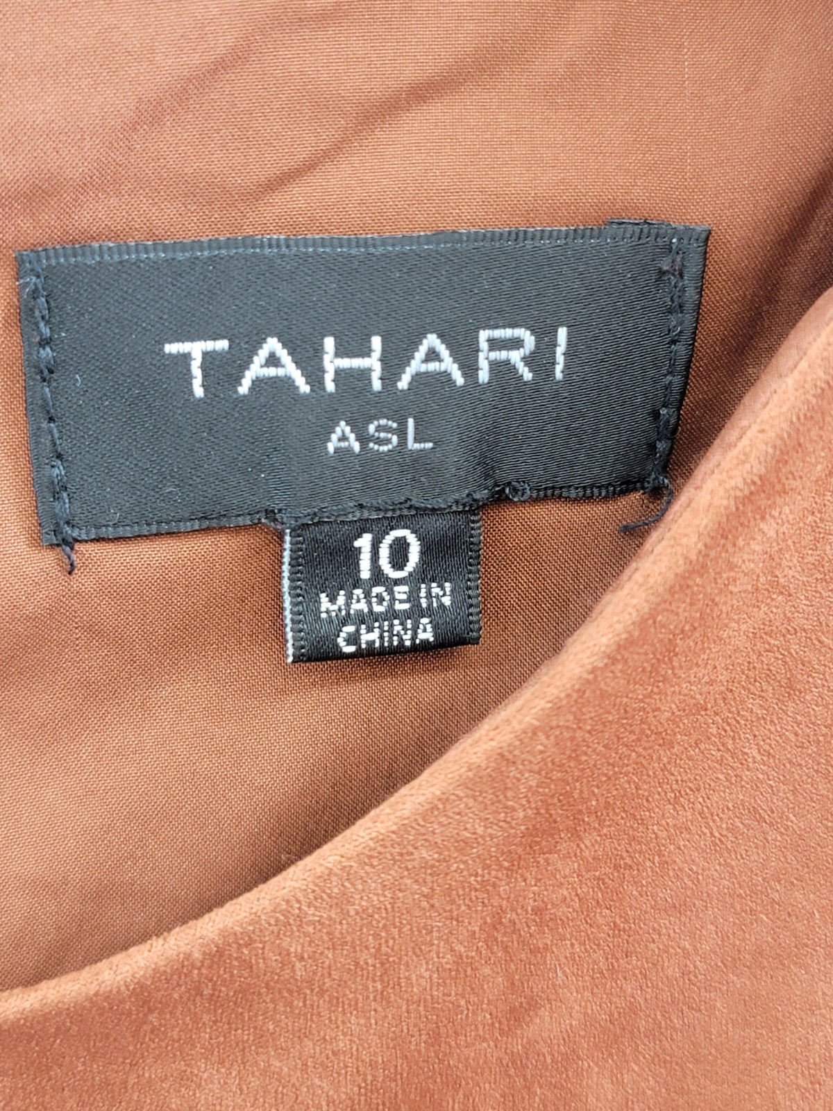 Tahari ASL Faux-Suede Sheath Dress Women's 10 Walnut Round Neck Back Zip Closure - Picture 12 of 19