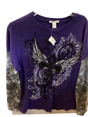 LOVE LOVE LO Women Size 2X Nwt Purple Long Sleeves Beaded Bling Stretch Top