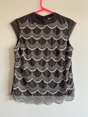 Oasis Silver Embroidered Top Size M 