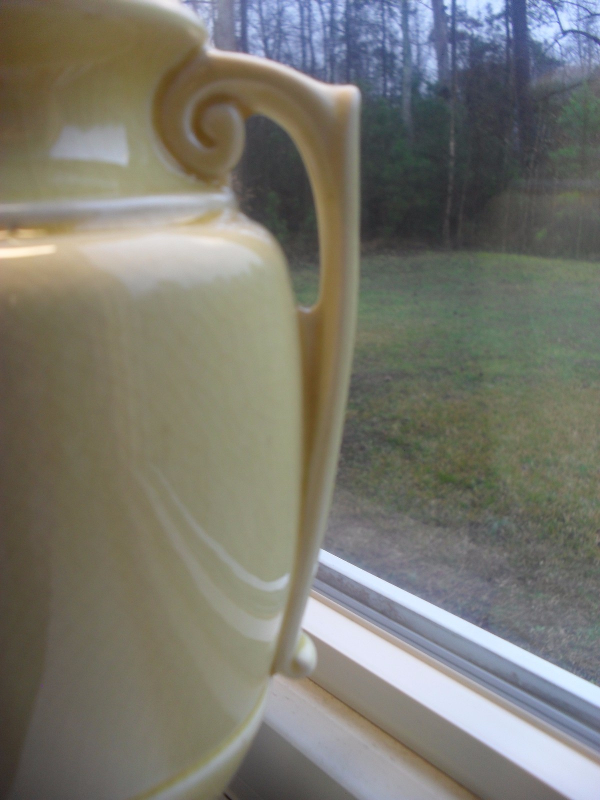 Art Pottery Two Handle Urn Lamp Yellow Glossy Glaze