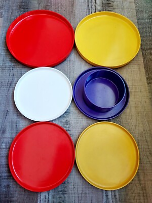 Vintage Heller Massimo Vignelli MCM Plates Bowl Purple Yellow Red White