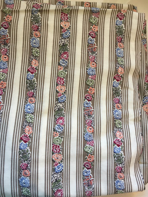 Vintage Fabric Striped and Floral green brown red 1 yd x 43