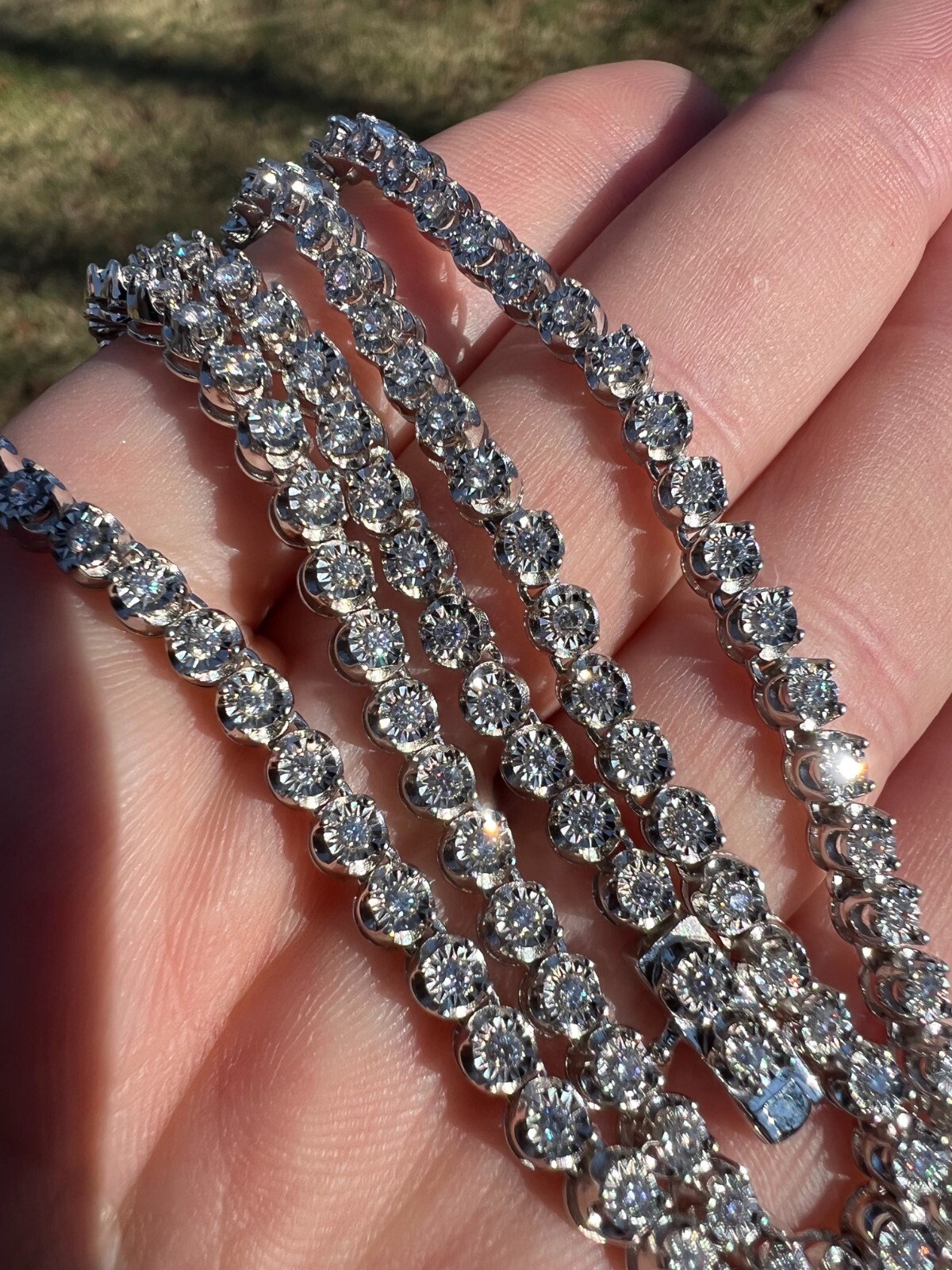 Pre-owned Harlembing 3mm Natural Vs D Diamond Illusion Set Tennis Chain Necklace In 925 Silver 2-3ct In White/colorless