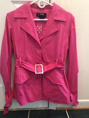 Outer Edge Women s Pink Double Breasted Hooded Pea Coat - Size Medium.