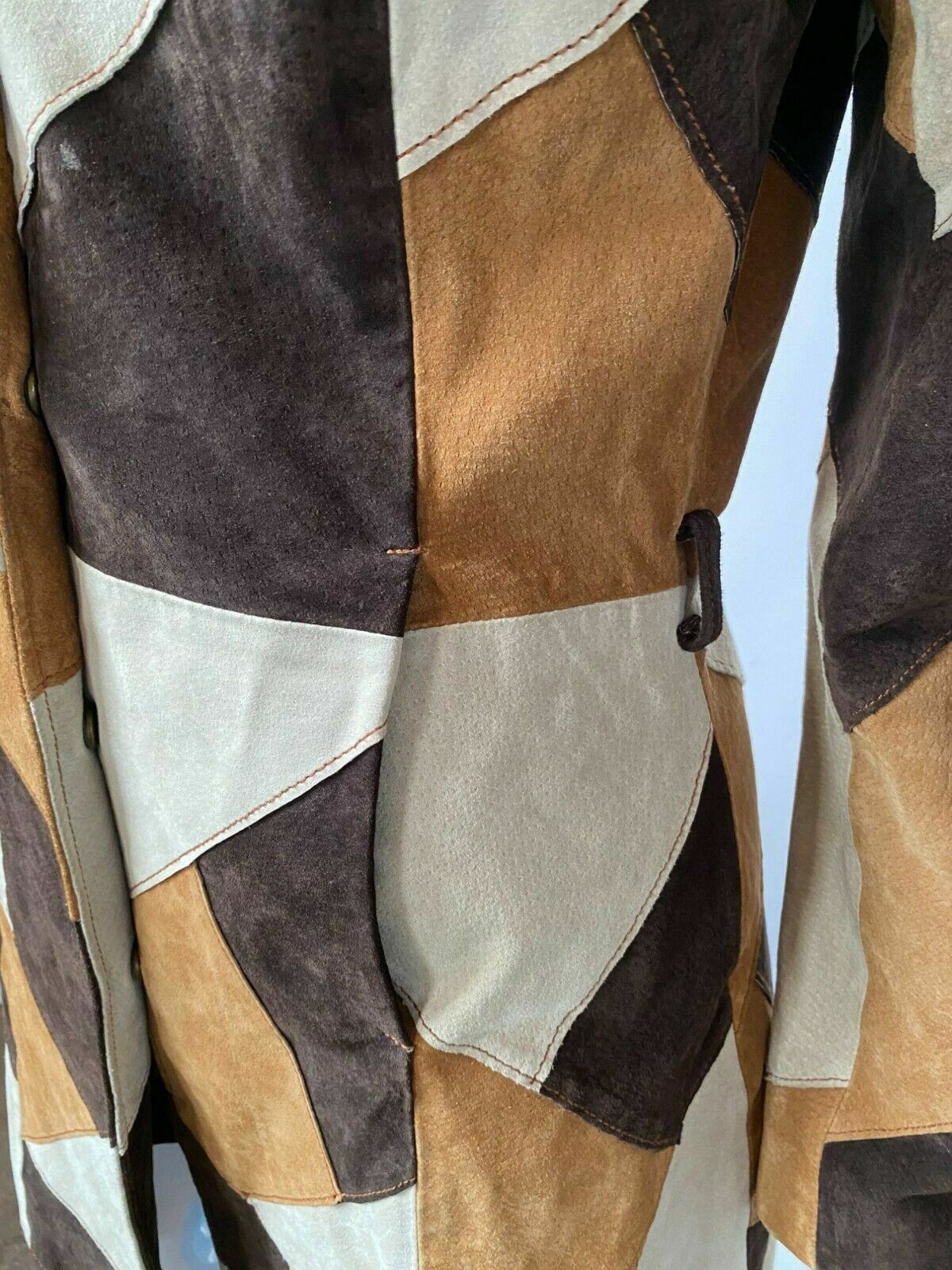 Pre-owned The Bombay Leather Co Womens Suede Leather Trench Coat Jacket Patch Work Brown Size S M L Xl Xxl 3xl