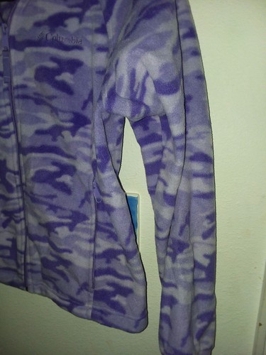 Columbia girls youth fleece jacket pockets zipper front camouflage purple 14/16