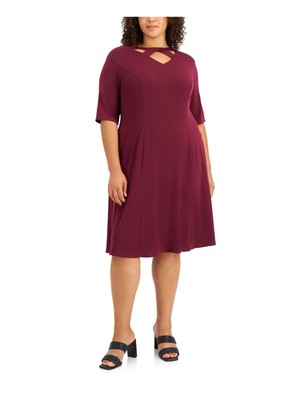 

Женское бордовое платье LONDON TIMES с ремешками и рукавами до локтя плюс, Burgundy