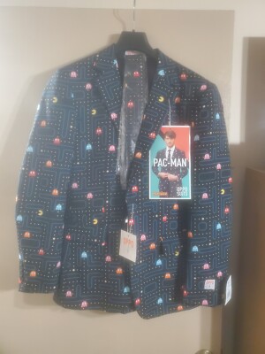 Opposuits Pacman Mens Black Multi Color Suit Size 38 (3 piece) New Halloween 