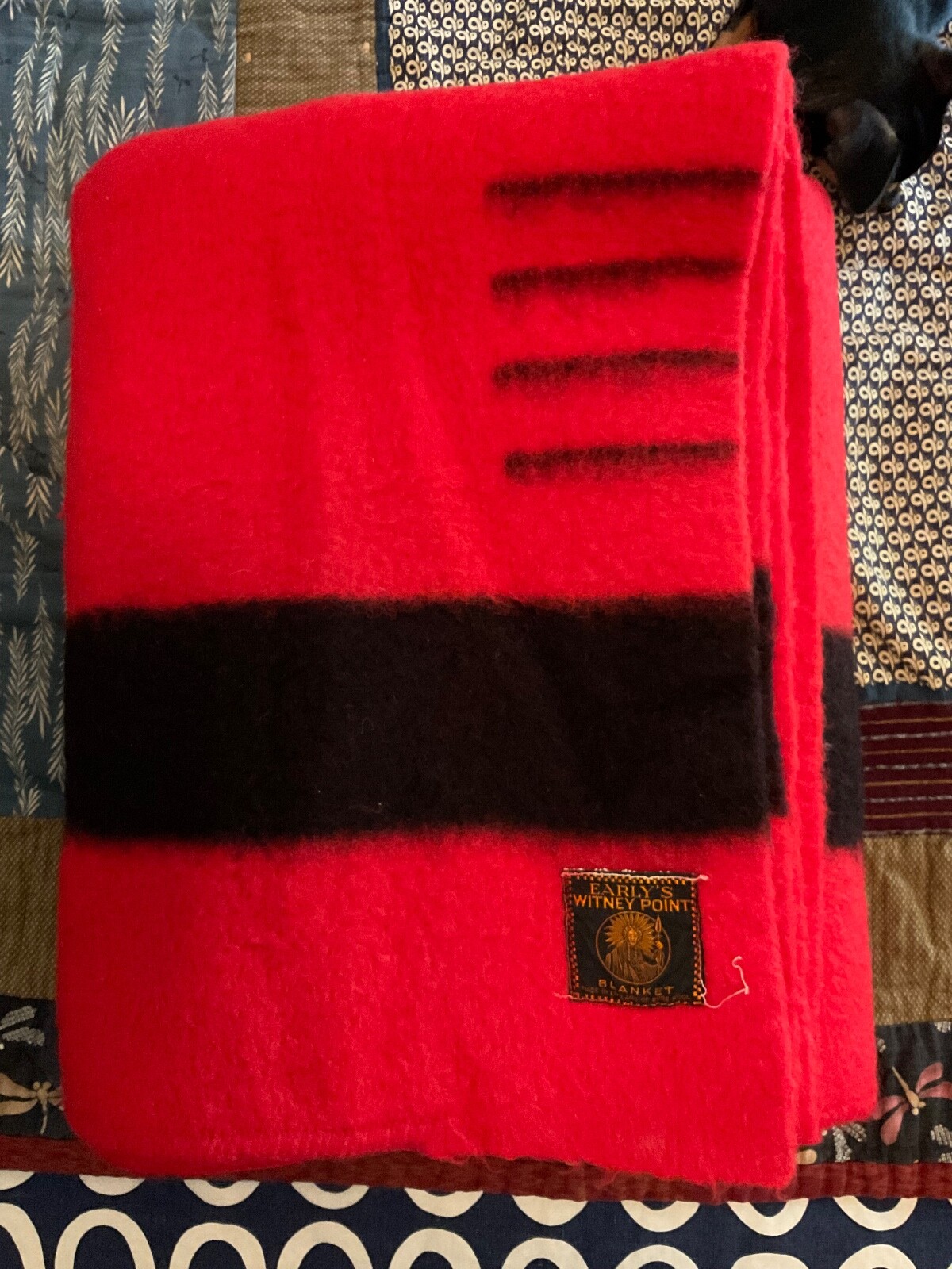 Vintage EARLY'S WITNEY POINT BLANKET Red w/ Black Stripe,70