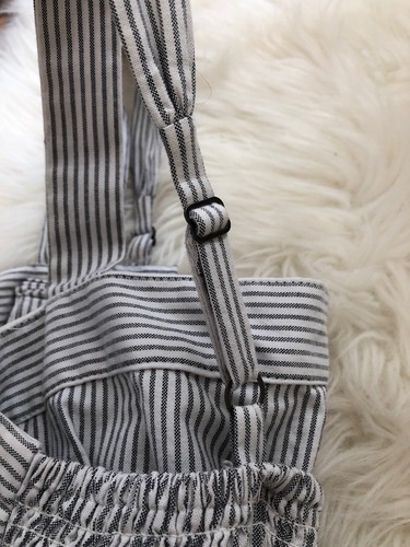 BCBG Generation Navy & White Pin Striped Ruffle Shift Cotton Dress Size M