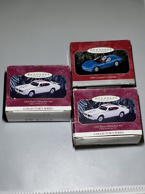 HALLMARK Keepsake 1969 Hurst Oldsmobile 442 Chevy 1998 Corvette Ornament LOT