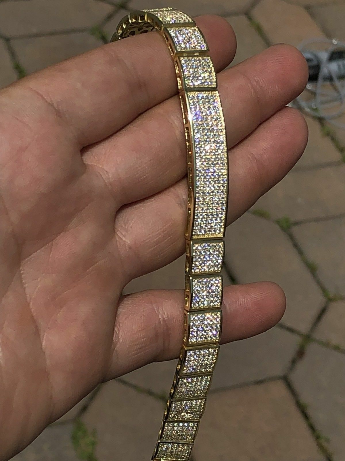 Pre-owned Online0369 4 Ct Cubic Zirconia Mens Custom Tennis Bracelet Yellow Gold Plated 925 Silver