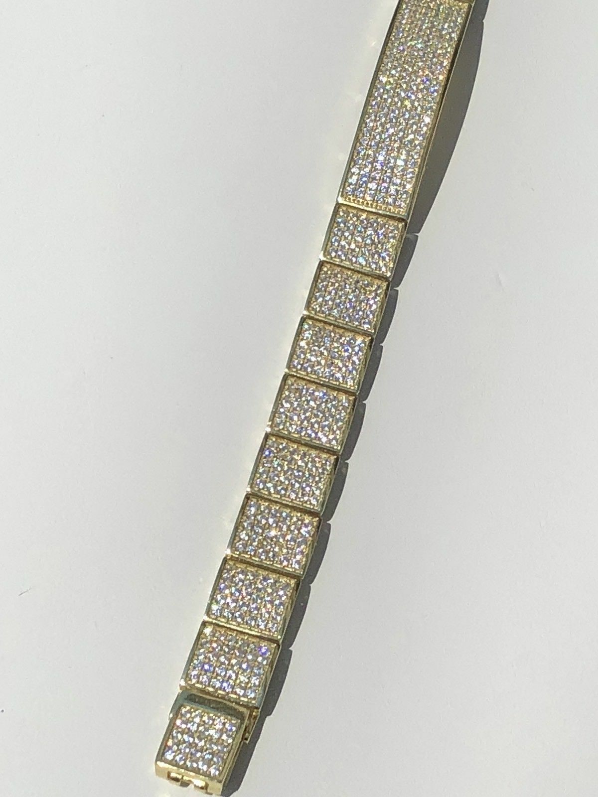 Pre-owned Online0369 4 Ct Cubic Zirconia Mens Custom Tennis Bracelet Yellow Gold Plated 925 Silver