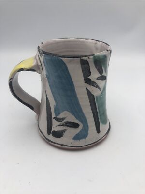 Studio Art Pottery Mug Abstract Botanical Artist Signed