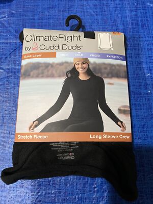 Climate Right Cuddl Duds Women's Long Sleeve Crew Stretch Fleece Size M Black