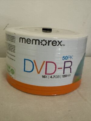 50-pk Memorex DVD-R Discs with 16X 4.7GB 120mins in Eco Shrink-Wrapped Spindle
