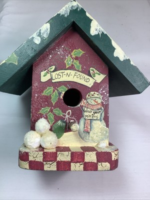 Christmas Birdhouse Primitive Farmhouse Folk Art Snowman Figurine