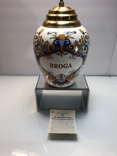 DELFT POLYCHROME Old Virginia Jar Co Broga    Jar With Lid 9”