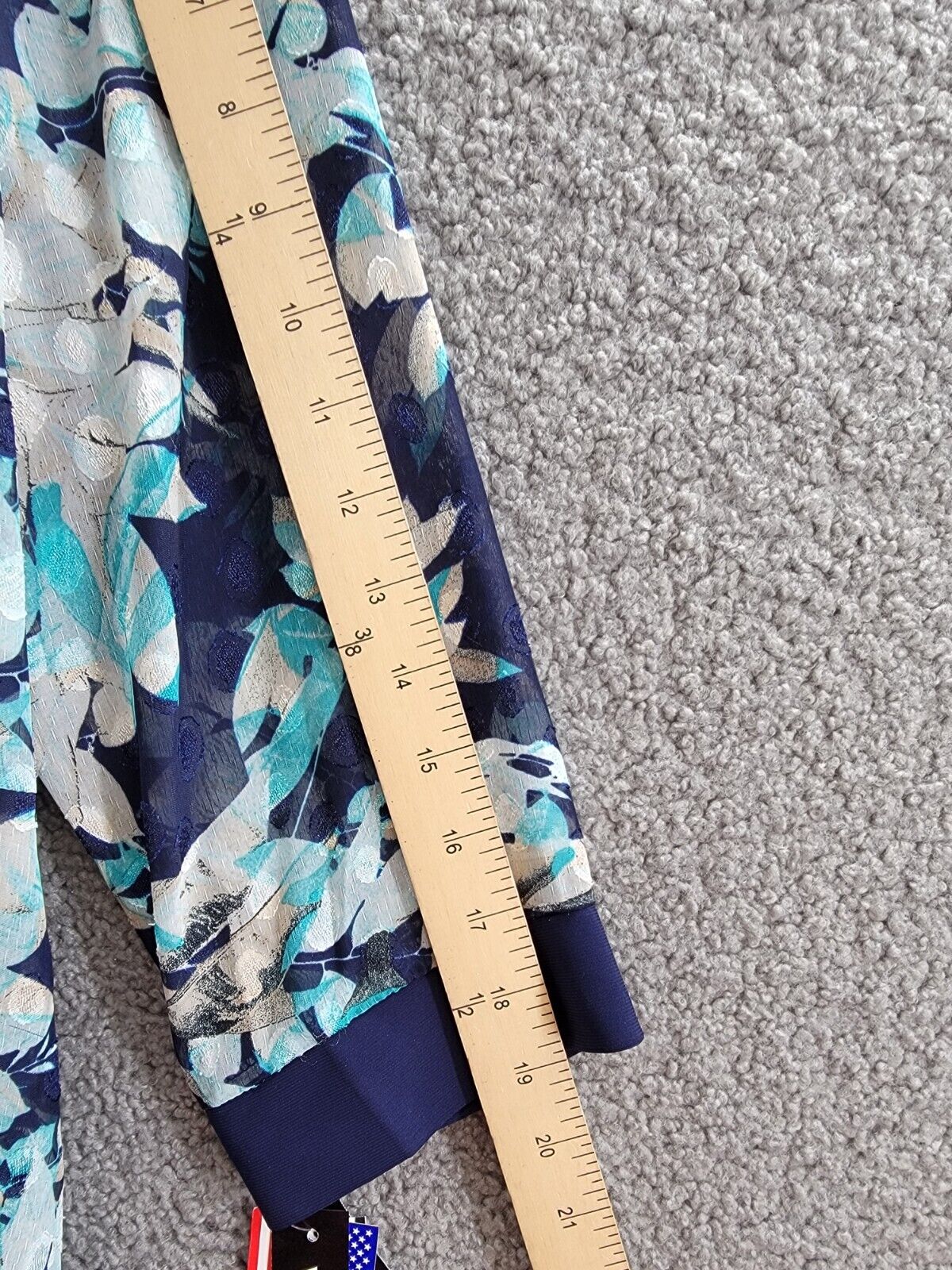 R & M Richards Floral Jacquard Jacket Womens 12 Blue Multi Open Front 3/4 Sleeve - Picture 5 of 16