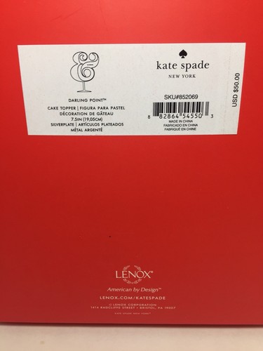 Kate Spade New York Darling Wedding Point Cake Topper Silver Engraved Mr & Mrs