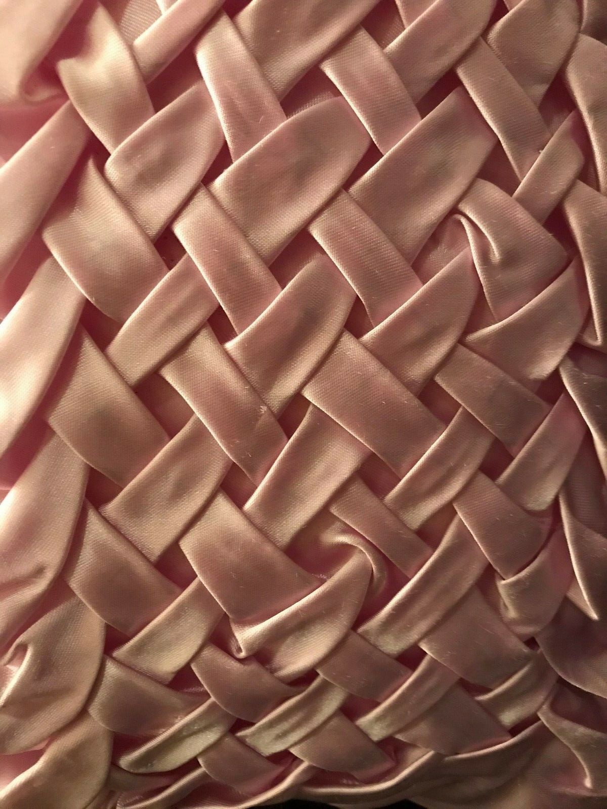 Vintage Retro Decorator Pink Satin Smocked Woven Stuffed Pillow Handmade 17x17