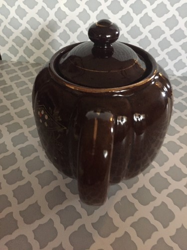 Vintage TEA POT Ceramic  Brown Hand-Painted  Made In Japan 6