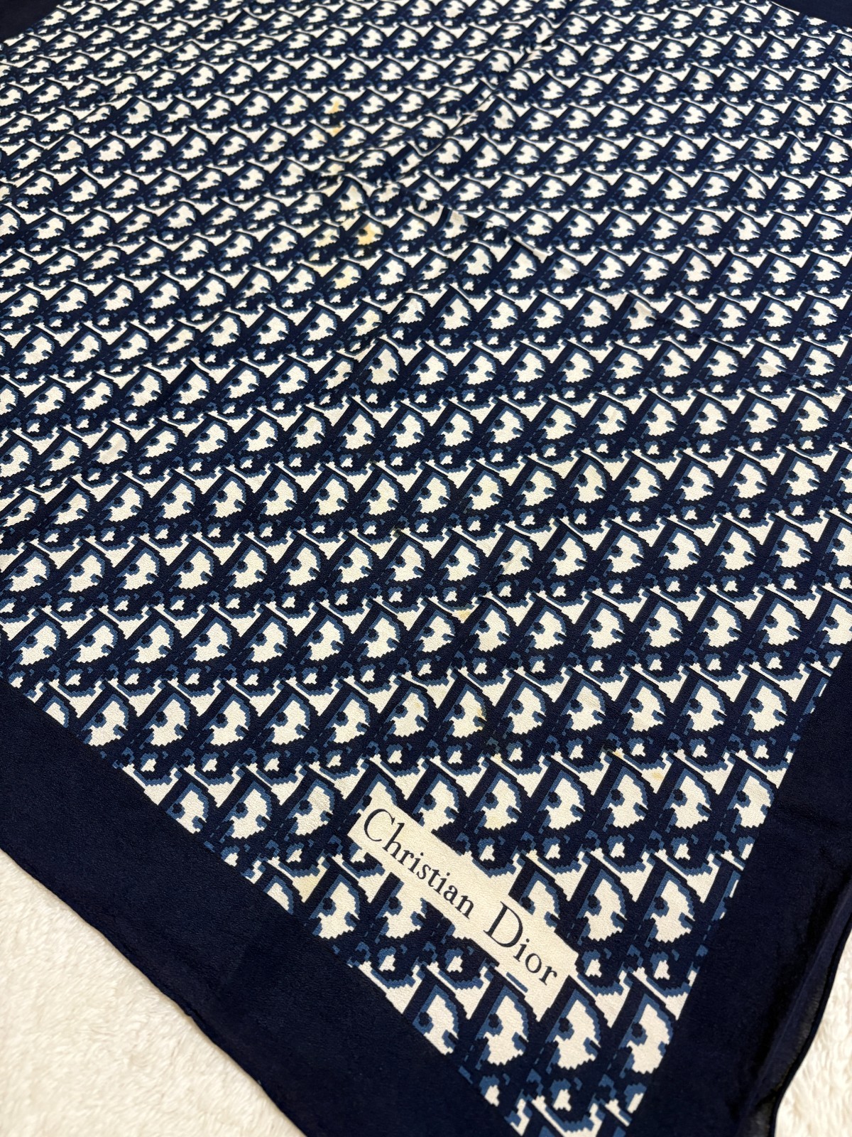 Christian Dior ロゴパターン トロッター スカーフ Christian Dior Silk Scarf Trotter Monogram Logo Pattern Navy