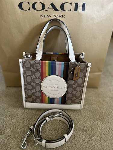 Coach Dempsey Tote 22 Signature Jacquard Rainbow Coach Patch