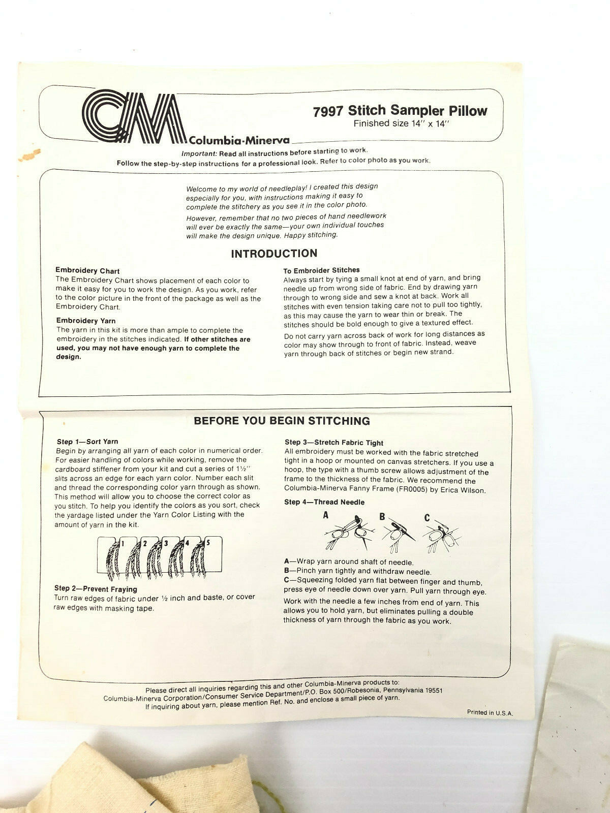 Vtg Pillow Crewel Kit Columbia Minerva Retro Kitsch Boho Erica Wilson Partial