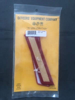Vintage USMC 1 Bar gold red PATCH pair Marines Chevron Officer Equipment Company